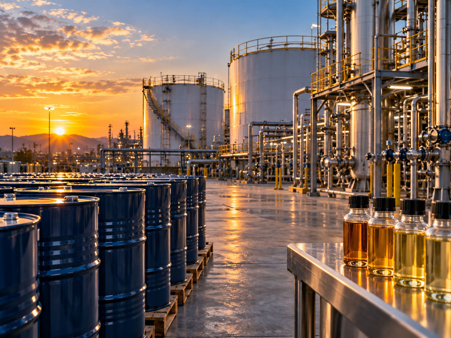 Real-life base oils storage and quality control scene